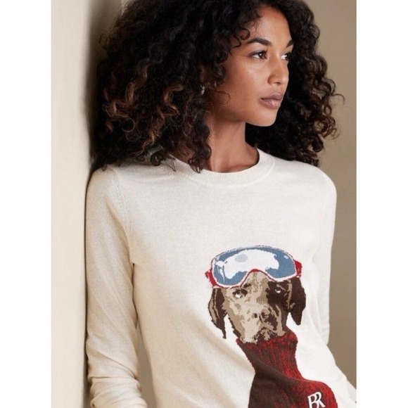 Banana Republic Sweaters - Banana Republic Intarsia Ski Dog Cotton Crewneck Sweater Womens Small Cream